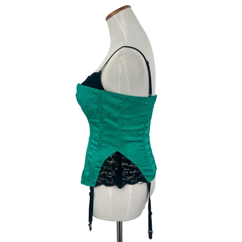 VTG Frederick's Green Brocade Corset Garter Burlesque Coquette Whimsigoth Y2K - Picture 5 of 15